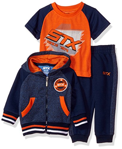 STX Baby Boys 3 Piece Hoodie, Tee, and Jogger Set, SK04-Navy, 18 Months