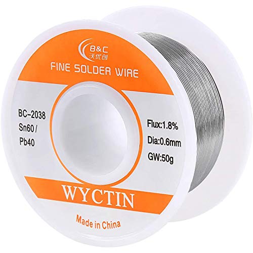 WYCTIN 60-40 Tin Lead Rosin Core Solder Wire for Electrical Soldering and DIY 0.0236 inches(0.6mm) 0.11lbs