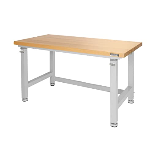 Seville Classics UltraHD Heavy Duty Height Adjustable Workbench Table w/Solid Wood Top 1000 lbs. Weight Capacity Workstation for Garage, Warehouse, Workshop, 48″ W x 24″ D Desktop, Granite Gray