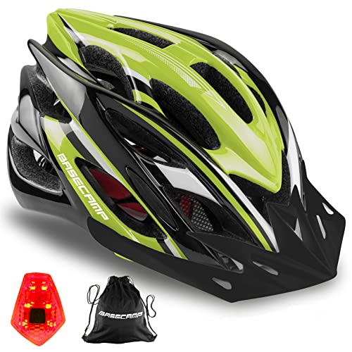 Basecamp Bike Helmet for Men Women with LED Safety Light Removable Sun Visor Portable Backpack Lightweight Bicycle Helmet Adjustable Breathable Mountain & Road Cycling Helmets for Adult (BC-10)
