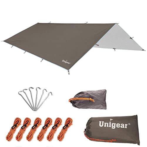 Unigear Hammock Rain Fly Waterproof Tent Tarp, UV Protection and PU 3000mm Waterproof, Lightweight for Camping, Backpacking and Outdoor Adventure (Brown, 300x300cm)