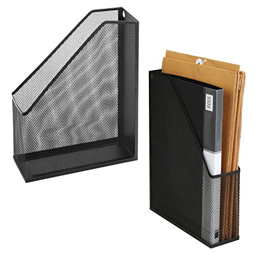 Wire Mesh Wall Mounted or Freestanding Document Rack, Magazine and File Holder, Set of 2, Black