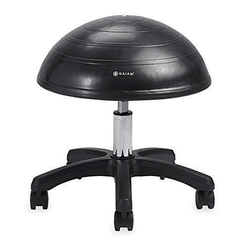 Gaiam Balance Ball Chair Stool, Half-Dome Stability Ball Adjustable Swivel Rolling Chair Drafting Stool for Desks in Office, Classroom, Doctors, Physicians, Massage Therapists, Salons – Black 23