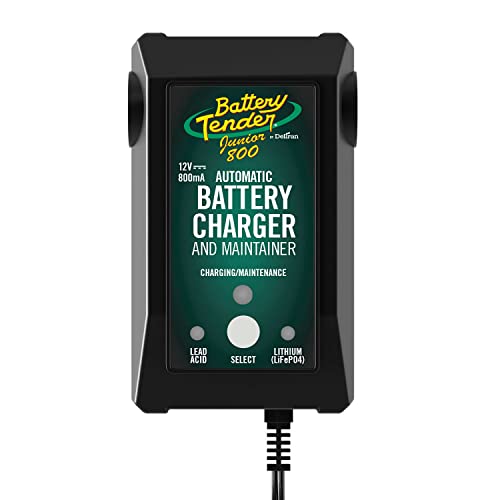 Battery Tender Junior 12V Battery Charger and Maintainer: 800mA 12 Volt Battery Charger for Lead Acid and Lithium Batteries – Switchable Battery Charger for Powersports – 022-0199-DL-WH