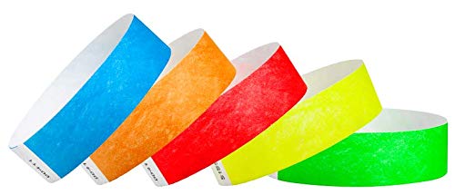 WristCo Tyvek Wristbands Variety Pack – 200 Count ¾” x 10”- Waterproof Recyclable Tear Resistant Paper Bracelets Wrist Bands for Events Concert Festival Admission Party Green Yellow Red Orange Blue