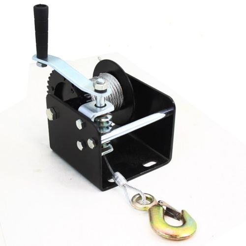 2000lb Worm Gear Winch Hand Cable Trailer Truck Boat Manual Crank Portable Mount