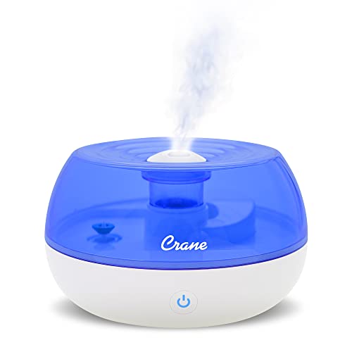 Crane Personal Ultrasonic Cool Mist Humidifier, for Home Bedroom Hotels Travel and Office, 0.2 Gallon, Filter Free, Blue and White
