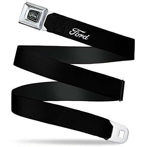 Buckle-Down Seatbelt Belt – FORD Script Single Black/White – 1.5″ Wide – 32-52 Inches in Length