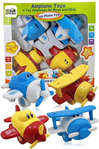 3 Bees & Me Airplane Toys – Set of 4 Toy Airplanes for Boys and Girls – Fun Toys for Toddlers & Kids – Colors May Vary