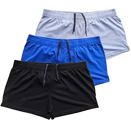 Muscle Alive Mens Bodybuilding Shorts 3″ Inseam Cotton Size M Black Blue and Gray 3 Packs