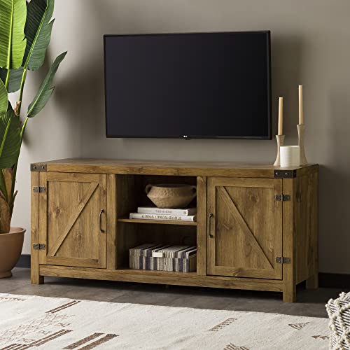 Walker Edison Georgetown Modern Farmhouse Double Barn Door TV Stand for TVs up to 65 Inches, 58 Inch, Barnwood