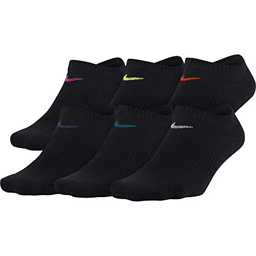 Nike Women’s Everyday Lightweight No-Show Socks (6 Pair), Black/Multicolor, Medium