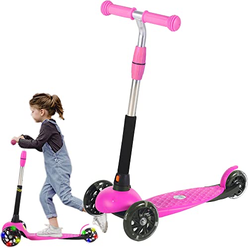Voyage Sports Toddler Scooter for Kids Ages 3-5 Year Old Girls and Boys, Adjustable Height Handlebar, Light Up 3-Wheel, Lightweight Baby Kickboard (Pink)