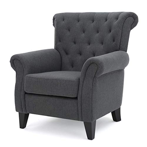 GDFStudio Christopher Knight Home Merritt Fabric Tufted Chair, Dark Grey
