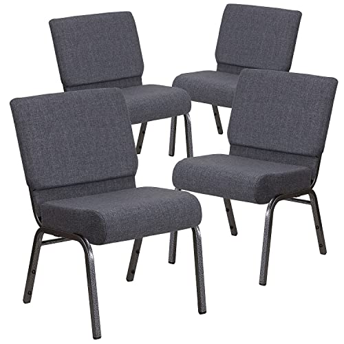 Flash Furniture 4 Pack HERCULES Series 21”W Church Chair in Dark Gray Fabric – Silver Vein Frame