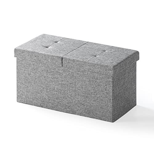 Otto & Ben 30″ Storage Ottoman with SMART LIFT Top, Upholstered Tufted Bench, Foot Rest, Light Grey