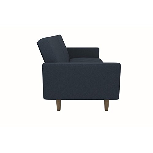 DHP Paxson Convertible Futon Couch Bed with Linen Upholstery and Wood Legs – Navy Blue | The Storepaperoomates Retail Market - Fast Affordable Shopping