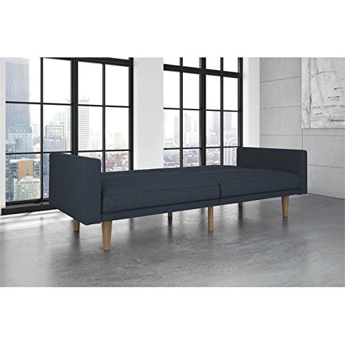 DHP Paxson Convertible Futon Couch Bed with Linen Upholstery and Wood Legs – Navy Blue | The Storepaperoomates Retail Market - Fast Affordable Shopping