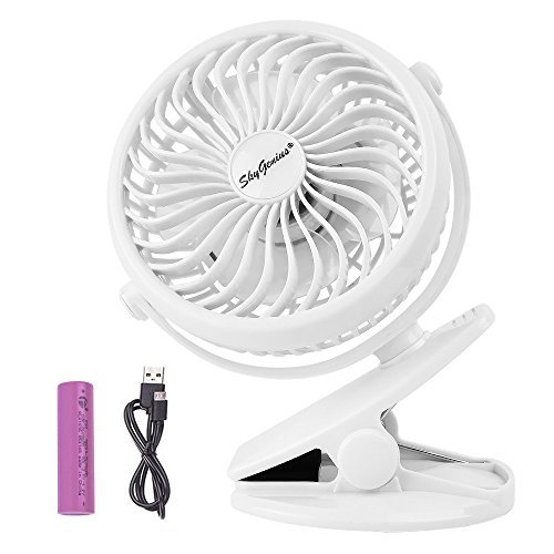 SkyGenius Battery Operated Clip on Stroller Fan, Portable Mini Desk Fan Rechargeable(White)