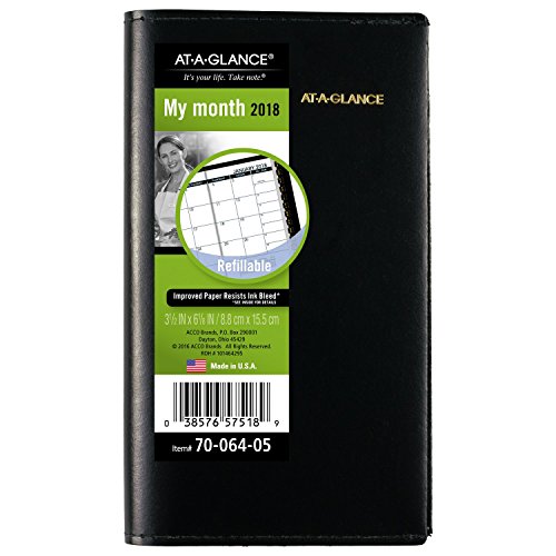 AT-A-GLANCE Monthly Planner, January 2018 – January 2019, 3-1/2″ x 6-1/8″, Black (7006405)