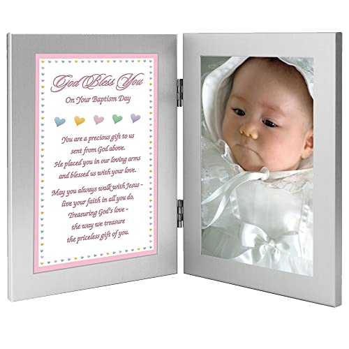 Poetry Gifts Baptism Gift for Baby Girl – Add 4×6 Inch Photo to Double Frame