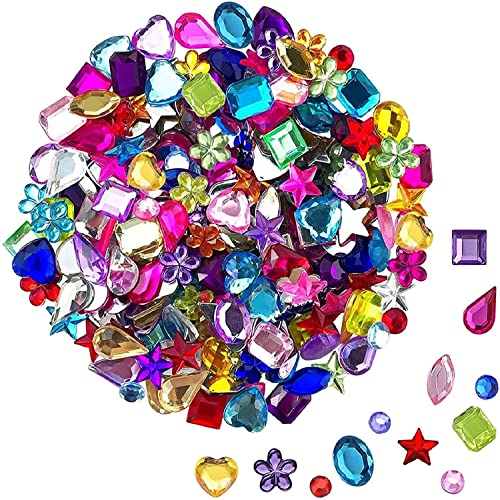 JPSOR 600pcs Craft Gemstone Acrylic Flatback Rhinestones Jewels for Crafting Embellishments Gems, 6 Shapes, 6-13mm