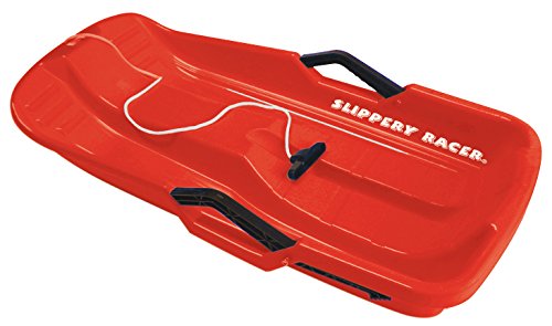 Slippery Racer Downhill Thunder Flexible Plastic Toboggan Snow Sled with Built in Brake System, Pull Rope, and Handle Grips, Red