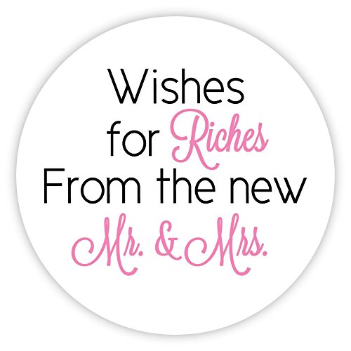 60ct – 1.5″ – Wishes for Riches for The New Mr and Mrs, Lottery Ticket Wedding Favor Stickers (#214-BP)