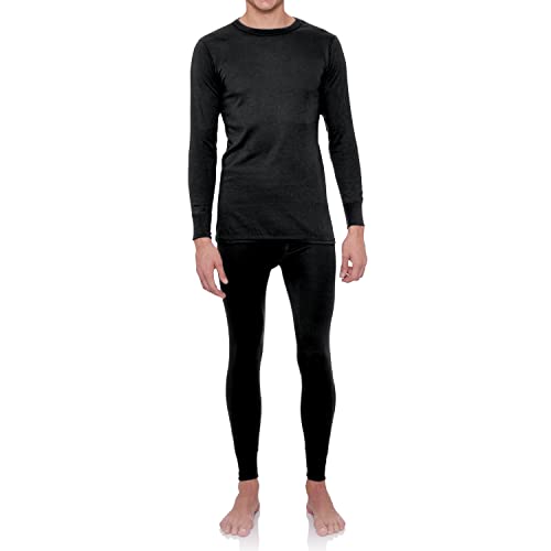 Rocky Thermal Underwear for Men, Long Johns Base Layer Set, Fleece Lined for Cold Weather Top Bottom (Black – Standard Weight/Small)