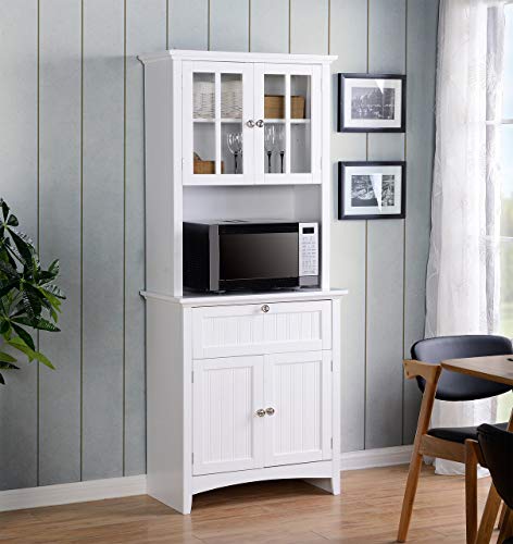 American Furniture Classics OS Home and Office Buffet and Hutch with Framed Glass Doors and Drawer, Large, White