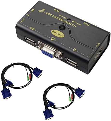 2 Port USB 2.0 VGA KVM Switch Up to 2048×1536 Resolution with USB Hub and Audio for PC or Monitor Switching