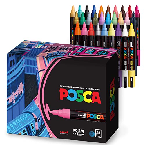 29 Posca Paint Markers, 5M Medium Posca Markers with Reversible Tips, Posca Marker Set of Acrylic Paint Pens | Posca Pens for Art Supplies, Fabric Paint, Fabric Markers, Paint Pen, Art Markers