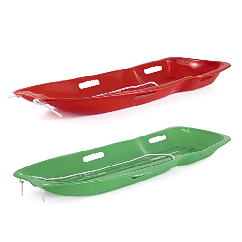 Slippery Racer Downhill Toboggan Snow Sled, Twin Pack – 1 – Red / 1 – Green