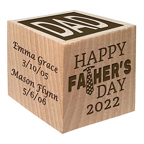 Fathers Day Gift Block 2022 – Personalized Block First Father’s Day Gift – Custom Engraved Wooden Baby Block for Boy and Girl and New Dad