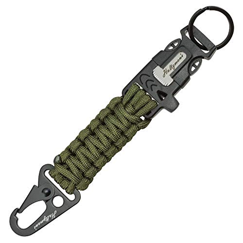 Ultimate 5-in-1 Paracord Keychain with Carabiner for Camping, Fishing, Hunting & Outdoor Emergencies | Multipurpose Survival Tool with Paracord, Emergency Whistle, Flint Rod, Key Ring…