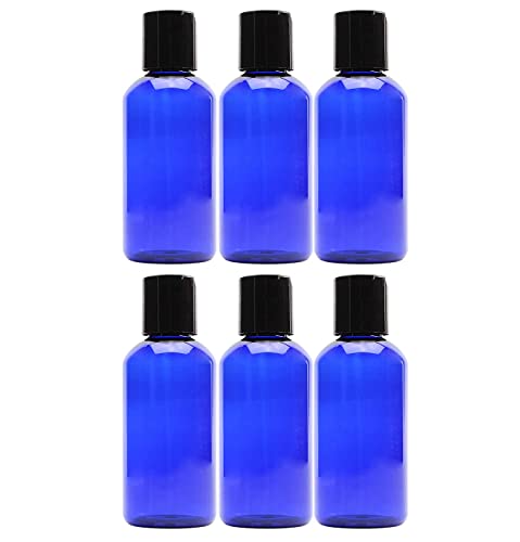 Cornucopia Brands 4oz Empty Cobalt Blue Plastic Squeeze Bottles with Disc Top Flip Cap (6 pack); BPA-Free Containers For Shampoo, Lotions, Liquid Body Soap, Creams