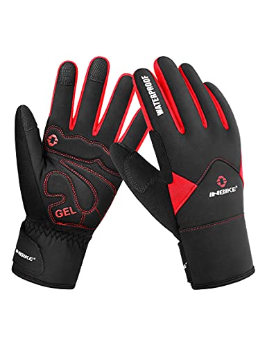 INBIKE Men’s Winter Cold Weather Thermal Windproof Gel Bike Gloves Red X-Large