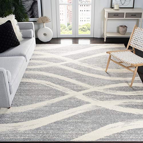 SAFAVIEH Adirondack Collection 9′ x 12′ Grey / Cream ADR125B Modern Wave Distressed Non-Shedding Living Room Bedroom Dining Home Office Area Rug