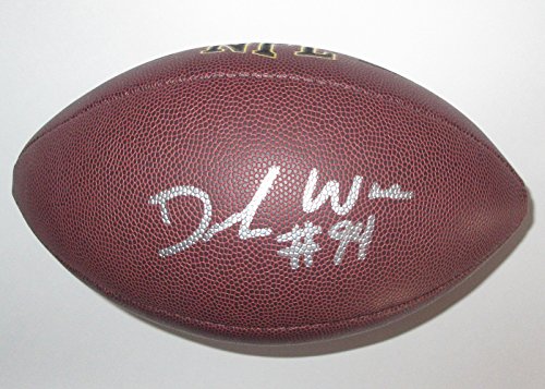 Demarcus Ware Signed Wilson NFL Football W/PROOF, Picture of Demarcus Signing For Us, Dallas Cowboys, Pro Bowl, Troy University Trojans, Denver Broncos
