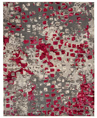 SAFAVIEH Monaco Collection 8′ x 10′ Grey/Fuchsia MNC225R Boho Chic Abstract Watercolor Non-Shedding Living Room Bedroom Dining Home Office Area Rug