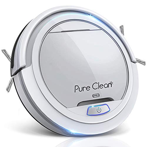 Pure Clean Robot Vacuum Cleaner – Upgraded Lithium Battery 90 Min Run Time – Automatic Bot Self Detects Stairs Pet Hair Allergies Friendly Robotic Home Cleaning for Carpet Hardwood Floor – PUCRC25