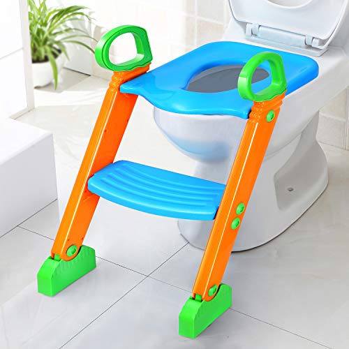 Potty Training Seat with Step Stool for Kids, GPCT Toddler Toilet Seat for Boys,Girls,Baby W/Ladder. Sturdy, 3-in-1 Comfortable, Safe, Built in Non-Slip Steps W/Anti-Slip Pads