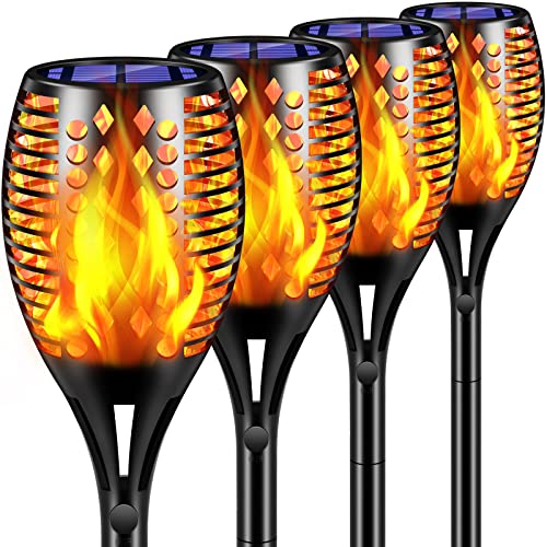 TomCare Solar Lights Upgraded, 43″ Waterproof Flickering Flames 96 LED Torches Lights Outdoor Solar Landscape Decoration Lighting Auto On/Off Pathway Lights for Garden Patio Yard Christmas, Black(4)