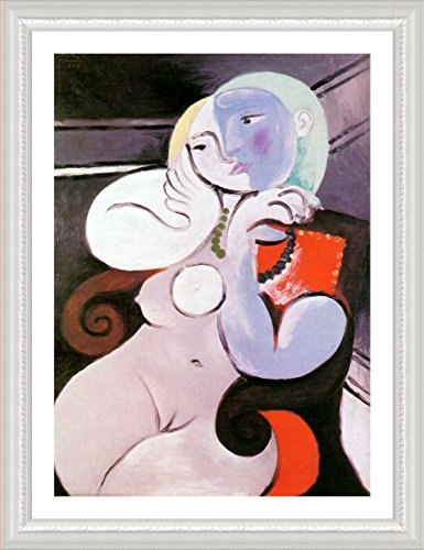 Alonline Art – Nude Woman in A Red Armchair by Pablo Picasso | White Framed Picture Printed on 100% Cotton Canvas, Attached to The Foam Board | Ready to Hang Frame | 30″x40″ | Wall Art Home Decor HD