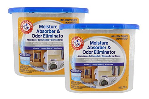 Arm & Hammer Moisture Absorber & Odor Eliminator 14oz Tub, 2 Pack – Eliminates Musty Odors & Freshens Air for Closets, Laundry rooms, Mud Rooms