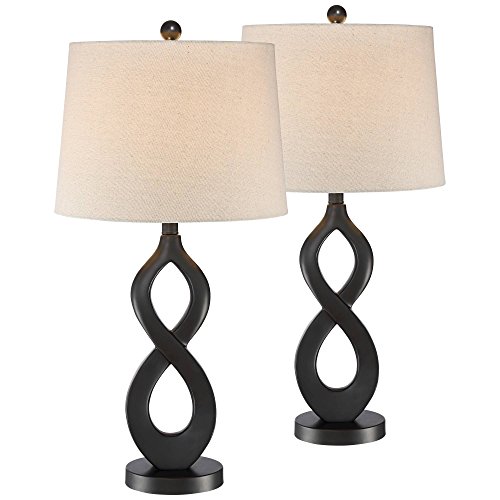 360 Lighting Lars Modern Table Lamps Set of 2 27 1/4″ Tall Deep Bronze Brown Twist Off White Tapered Drum Shade for Bedroom Living Room House Home Bedside Nightstand Office Kids Family
