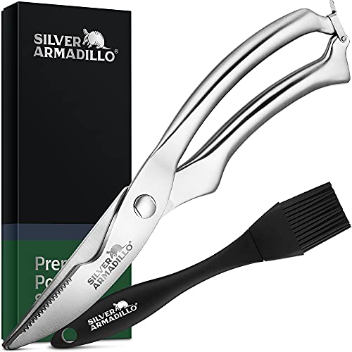 Heavy Duty Stainless Steel Poultry Shears For Bone, Chicken, Meat, Fish, Seafood, Vegetables. Premium Spring Loaded Food Scissors. All metal Kitchen Shears.