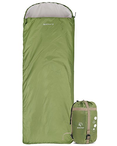 REDCAMP Ultra Lightweight Sleeping Bag for Backpacking, Comfort for Adults Warm Weather, Hooded with Compression Sack Green (87″x 32.5″)