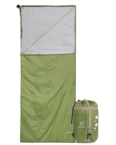 REDCAMP Ultra Lightweight Sleeping Bag for Backpacking, Comfort for Adults Warm Weather, with Compression Sack Green (75″x 32.5″)