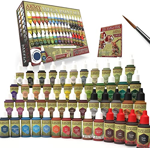 The Army Painter Miniature Painting Kit with Wargamer Regiment Miniatures Paint Brush – Miniature Paint Set for Miniature Figures, 50 Nontoxic Model Paints – Mega Paint Set of 3